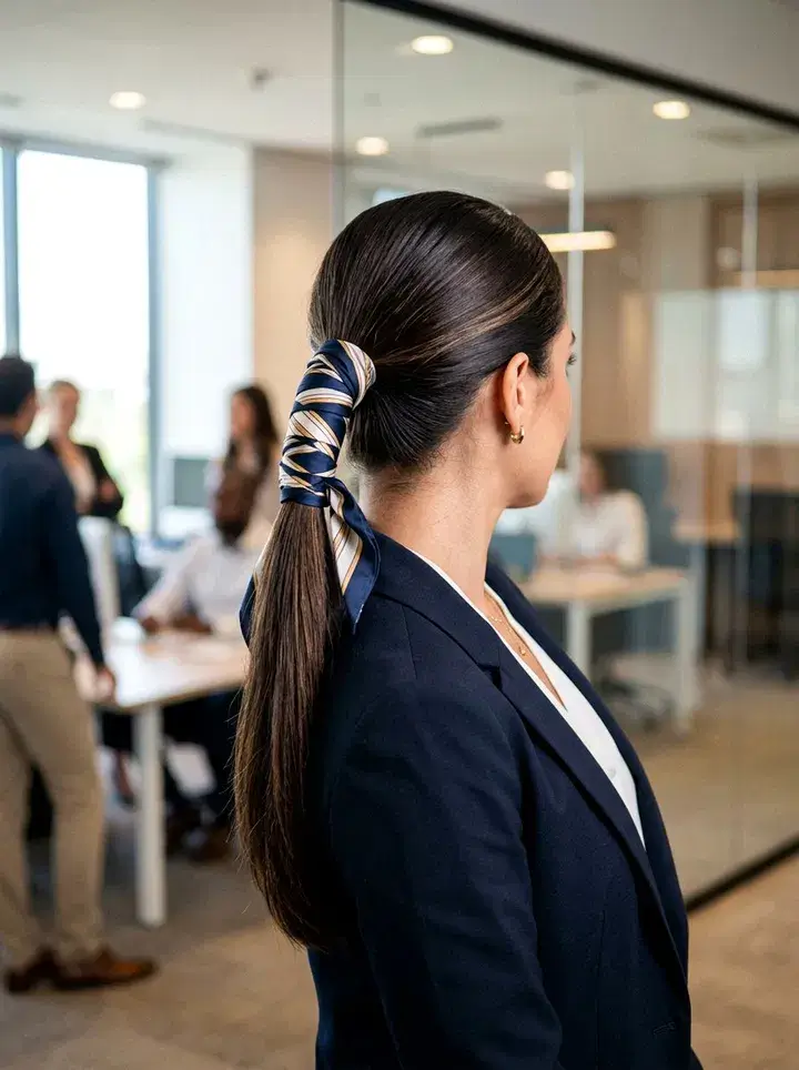 Silk scarf wrapped ponytail 1