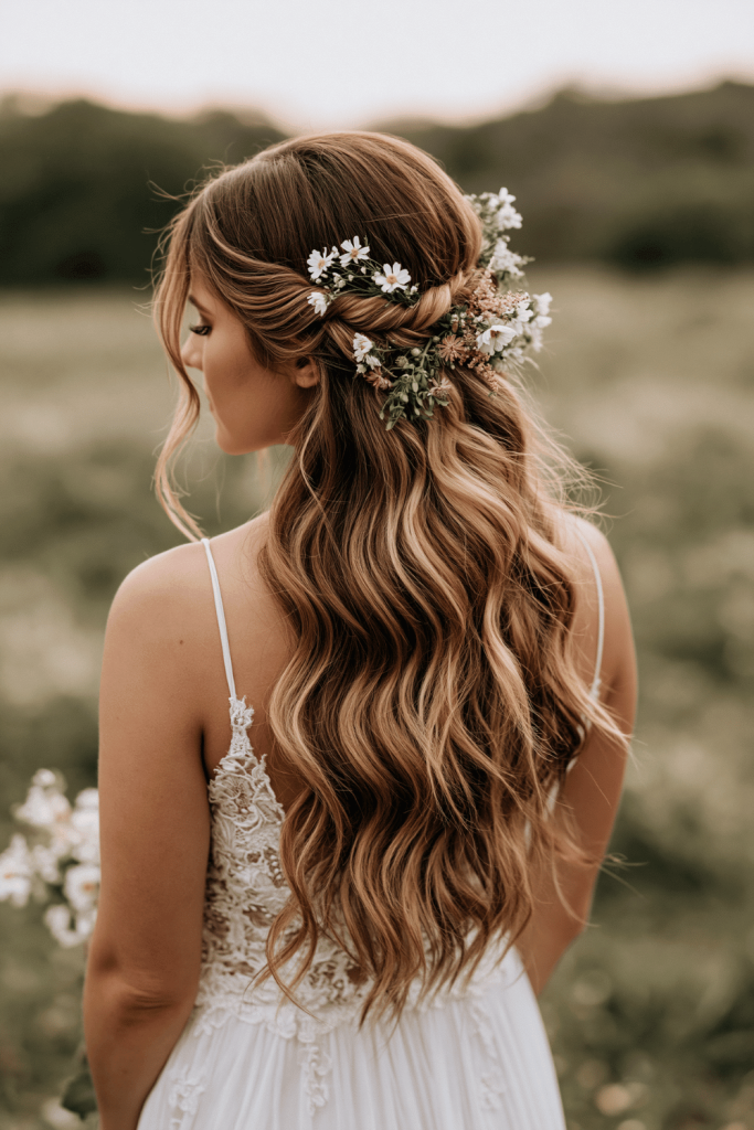 Boho -Half-Up -Half-Down -with -Floral- Accents